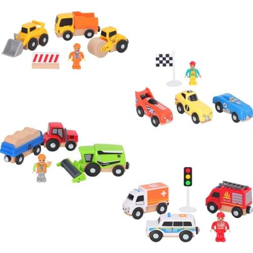 Magnetic Car Toy Police Rescue Scene Train Set Simulation Electric Train Toy For Kids Connected With Wooden Railway Car Tracks