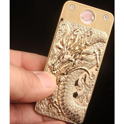 2PCS/LOT Carved Dragon Style Pushing Up Metal USB Charging Cigarette Lighter