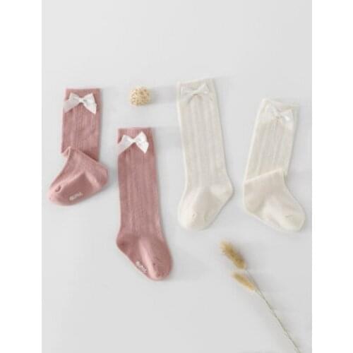 Cute Bowknot Baby Girl Tight Spring Summer Autumn Cotton Solid Kid Thin Long Socks Breathable Mesh Infant Toddler Stockings