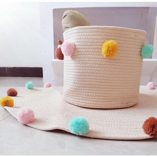Multicolor Knitting Storage Bucket with Plush Ball Home Decor Children Toy