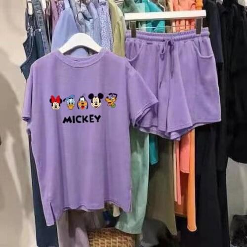 Fashion Girl Clothing Women Ladies Clothes Disney Tracksuit Cartoon Tops T-shirts + Pants Clothes Femal Clothing Costume Summer