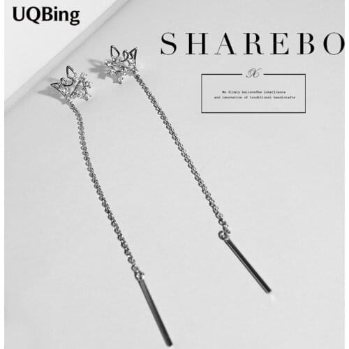 Fashion 925 Sterling Silver Drop Earrings Long Chain Earrings With Crystal Jewelry Wholesale Free Shipping