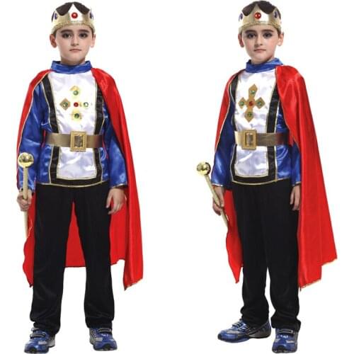 Halloween Purim King Prince Costumes With shoes Cover Cloak For Boys Kids Cosplay Fantasia Clothing Set No Scepter Or Weapon