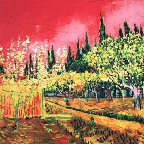 New woman Fashion silk Scarf Landscape painting130*130 big Square scarf Decoration wife Gift headscarf high quality Shawl