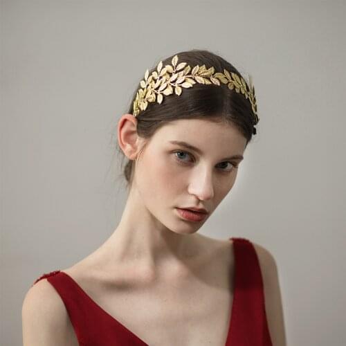 Romantic Luxury Bridal Headdress Shiny Golden Alloy Leaves Princess Crown for Wedding Perform Studio Travel Photo O402