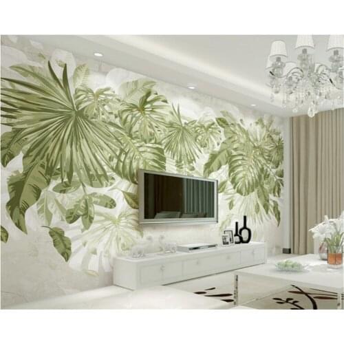 Beibehang Custom Wallpaper Tropical style Green Leaves Plants Jungle Winds Watercolor TV background wall murals papel de parede