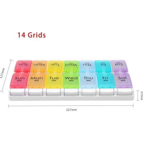 Double-Open 7 Grids Weekly Storage Pill 7 Day Medicine Tray Vitamin Tablet Case Box Organizer Pill Organizer