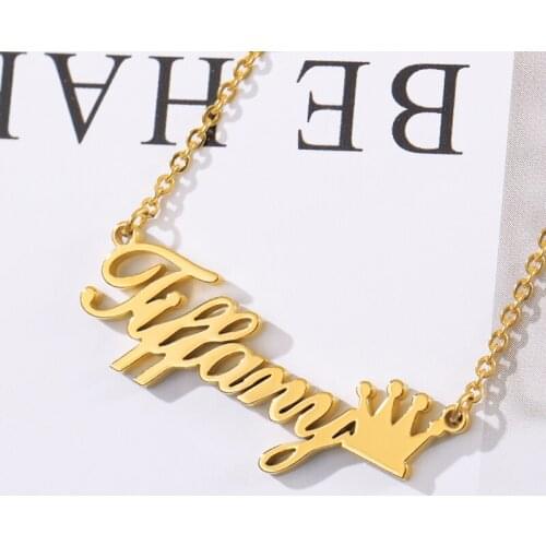 Personalized Name Crown Necklace Customized Font Nameplate Pendant Stainless Steel Chain Jewelry Birthday Gifts Custom Necklace