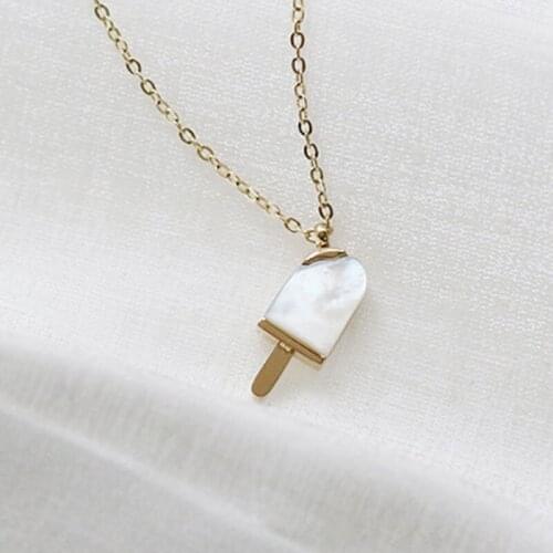 Cute Popsicle white shell stainless steel necklace for student kid girls women gold color unique funny creative necklace