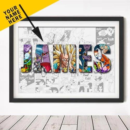 Personalised Dragon Ball NAME Word Art Print Guku Character Poster Saiyan Canvas Painting Wall Art Customize Gift Home Decor