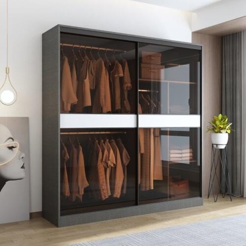 Sliding door wardrobe Home bedroom wooden simple glass sliding door economy wardrobe