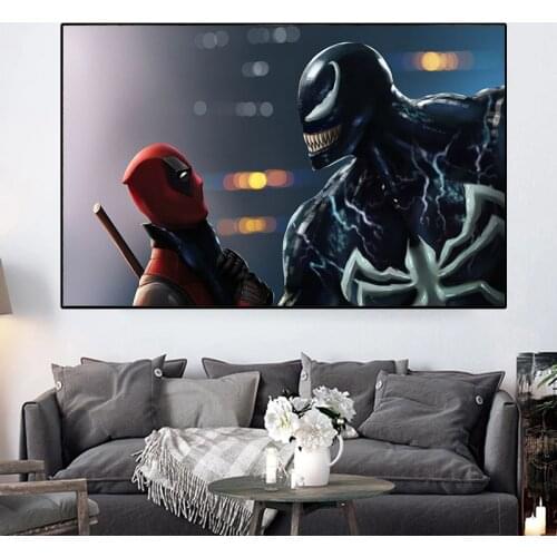 Superhero Venom and Spider Man Battle Poster and Print Canvas Painting Wall Art Picture for Living Room Bedroom Decoration
