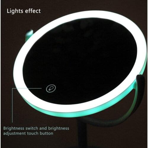 360 Rotation LED Makeup Mirror Portable Round led bathroom lighted mirror With USB Cable Cosmetic Lighted Mirrors
