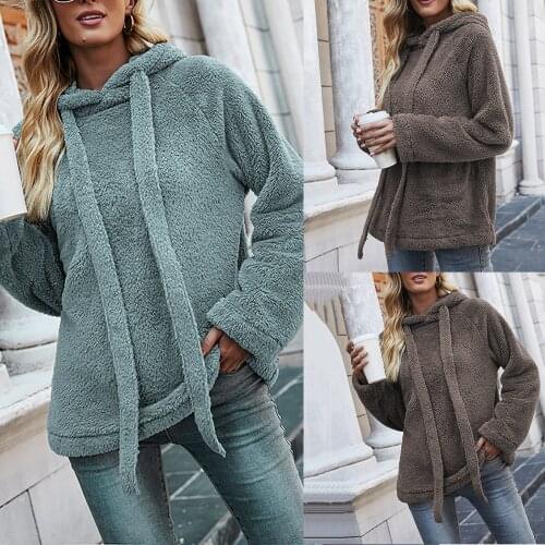 Womens Hoodie Jacket Autumn Winter Warm Sweatshirt Fashion Solid Color Plus Velvet Thick Double-Faced Hoodies Fleece Jacket