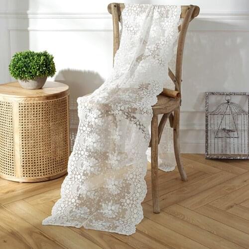 White Lace Embroidered Table Runner French Romantic Wedding Table Decoration Christmas Party Dinning Coffee Table Runners Decor