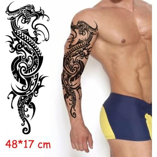 Waterproof Temporary Tattoo Sticker Dragon Tiger Full Arm Black Fake Tatto Large Size Flash Tatoo Sleeve Tatto for Man Woman boy