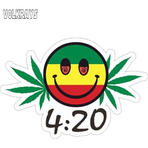 Volkrays Creative Car Sticker 420 Smiling Face Vinyl Sticker Weed Leaf Leaves Decal Waterproof Sunscreen Decals,13cm*8cm