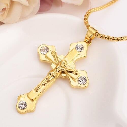 Gold/Silver Color Jewelry Antique crystal cz Cross Crucifix Jesus Cross Pendant Necklaces men boys jewelry boyfriend gift diy