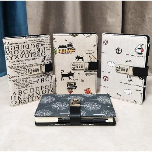 Paperboat Retro A5 Cloth Cover Lockable Notebook with Lock Writing Pads Password Code Diary School Student Gift