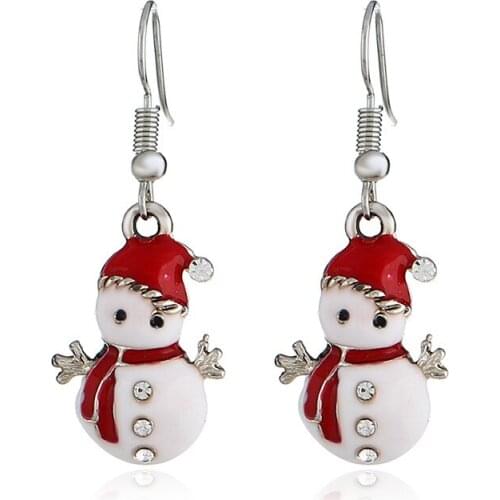 2020 Fashion Christmas Jewelry Trendy Charm Cute Enamel Crystal Snowman Earrings Pendientes Brincos Long Drop Earrings For Women