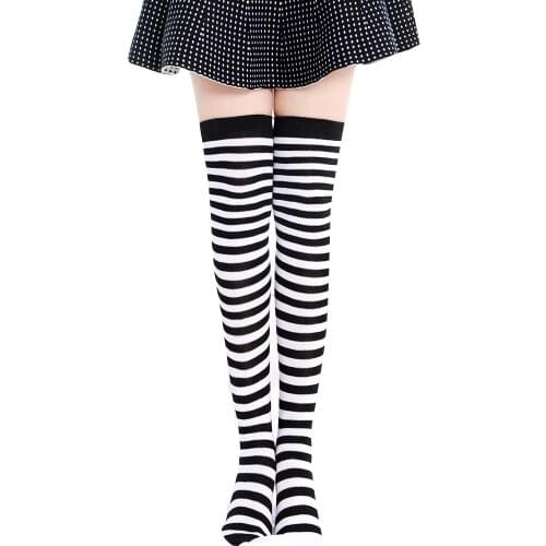 Winter Lady Over Knee Socks Cotton Striped Zebra Line Warm Socks Ski Sports Christmas Gifts Cute Fun Socks Z1113