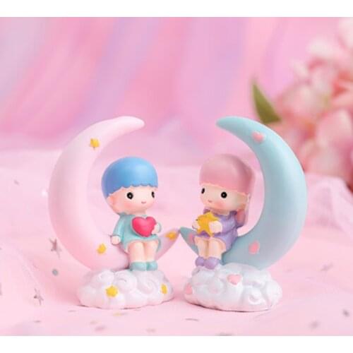 ZOCDOU 1 Piece Creative Moon Gemini Couple Small Statue Little Figurine Crafts Figure Ornament Miniatures