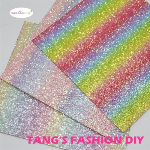 15pcs--20x22cm High Quality Chunky Glitter Light Color Rainbow Synthetic Faux PU Leather