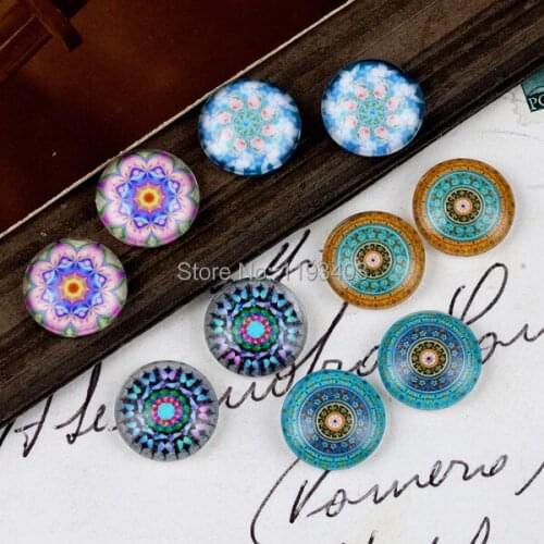 20 pcs MIX 12mm 20mm 25mm 30mm Handmade Round Glass Cabochon beads-Image Glass Cabochon-(Flowers)-(HPGC-MIXSS-73-3)