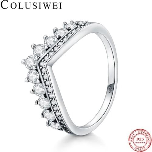 2019 New Sale Real 925 Sterling Silver Water Drop Clear CZ Stackable Classic Ring Luxury Brand Crown Wedding Engagement Jewelry