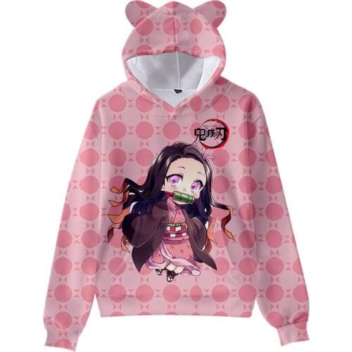 2021 Hot Sale Anime Demon Slayer Men Hoodies Hooded Cat Ears Sexy Cute Casual Hip Hop Boys/girls Harajuku Streetwear Clothes
