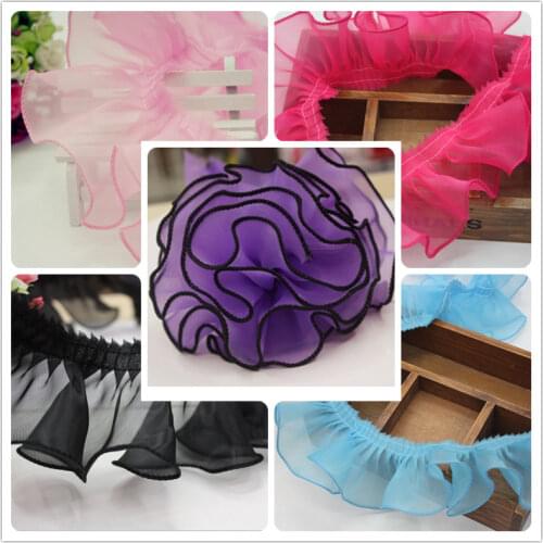 5Yard/Lot DIY Multicolor organza ruffle pearl agaric lace fabric skirt lace trim clothing wedding dress sew accessories