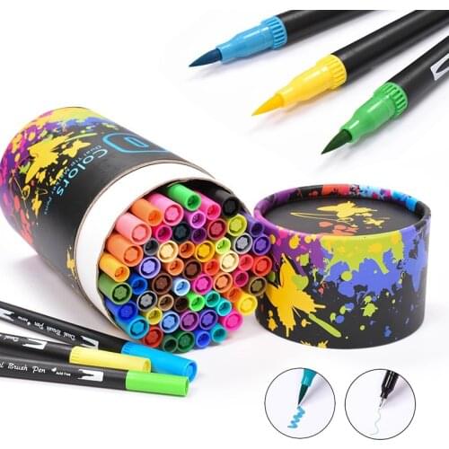 60 Color Dual Tip Brush Pens Fine Liners Marker Pens Watercolor Brush Pens Drawing Sketch for Art Markers Round Gift Package