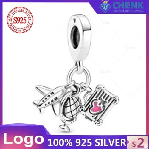 799435C01 Airplane, Globe & Suitcase Dangle Charm Silver High Quality Jewelry Accessories China Factory Wholesale Original
