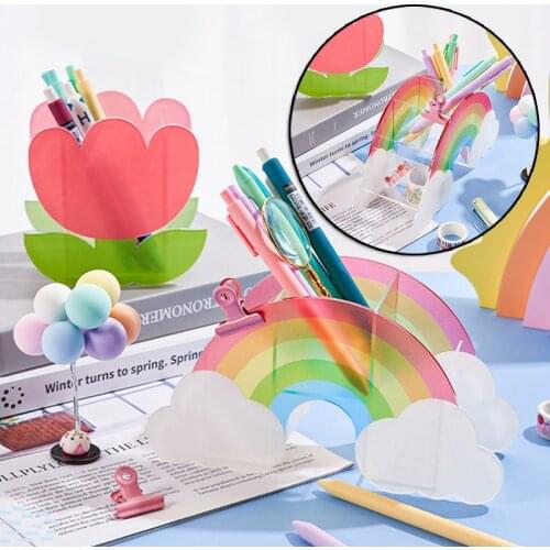Acrylic Pen Holder Cute Cartoon Desktop Stationery Organizer Multifunctional Storage Case For Bathroom Table @ls
