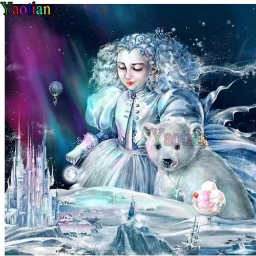5d diy diamond painting Snow princess and polar bear Full Square/Round drill diamond embroidery cross stitch kids room decor