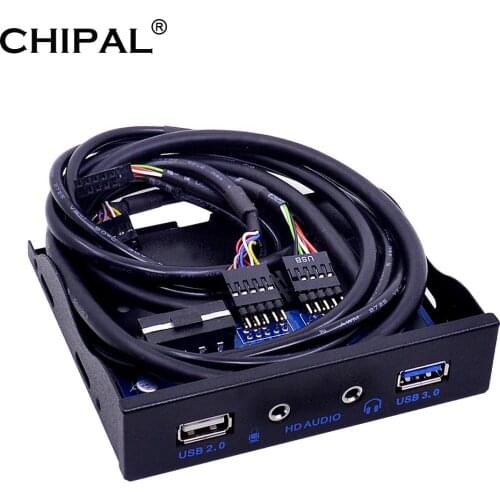 CHIPAL 20 Pin 4 Port USB 3.0 Front Panel USB 2.0 Hub HD Audio 3.5mm Earphone Jack MIC Interface for PC Desktop 3.5" Floppy Bay