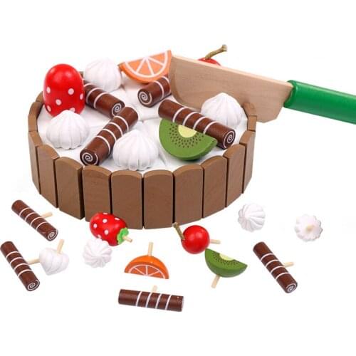 Childrens Kitchen Birthday Cake Pretend Toy Wooden Magnetic Chocolate Mousse Cake Cutting Game Educational Toys For Children
