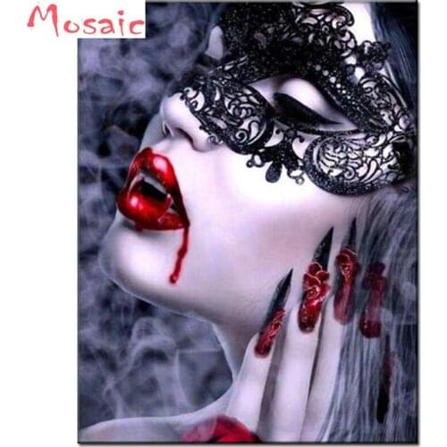 DIY Diamond Painting Girl Red sexy Lip woman witch mask Cross Stitch Mosaic diamond embroidery Needlework Patterns