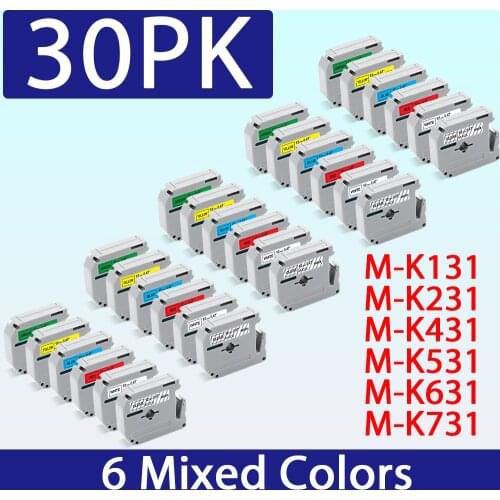 Ecowell 6PK 12mm MK231 For Brother mk-231 m-k231 mk 231 mk-131 mk-431 mk-631 mk-731 label tape for Brother P Touch PT70 PT80 90