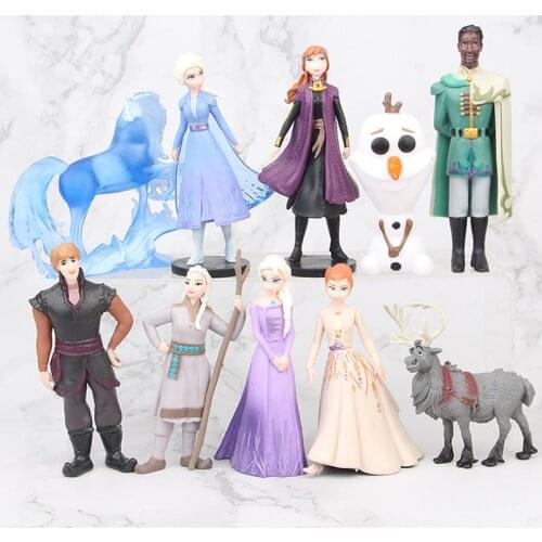 10pcs/lot Cute Disney Frozen 2 Snow Queen Elsa Anna Action Figure Doll Olaf Kristoff Sven Anime Figure Doll Kids Children Gift