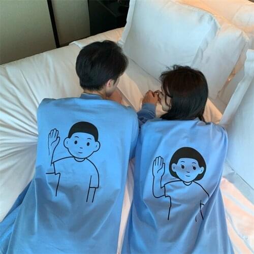 Maxxo Hand-Painted Cartoon Couple Image Long-Sleeved T-Shirt For Teenagers Tops Base Clothes Urban All-Match Autumn Urban Y2k