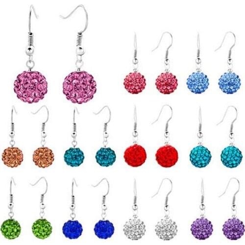 Dft435e 10mm Clay Mixed 15 Random Color WON Crystal Micro Pave Disco Ball Silver Plated Earrings Dorp Stud crystal