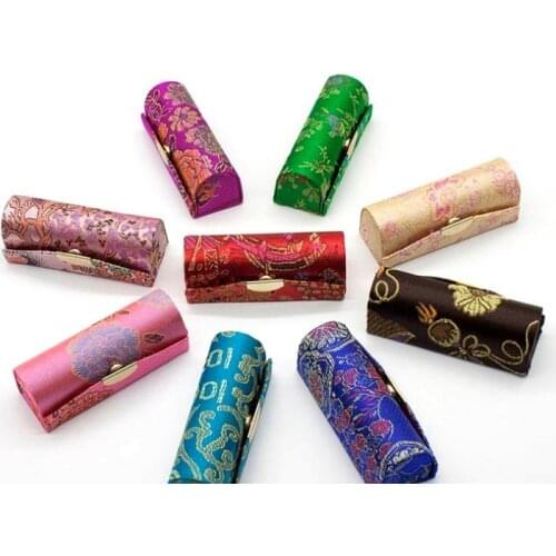 Hot Retro New Lipstick Brocade Embroidered Flower Design Holder Box with Mirror Cosmetic Bags Multicolors Cases SN1436