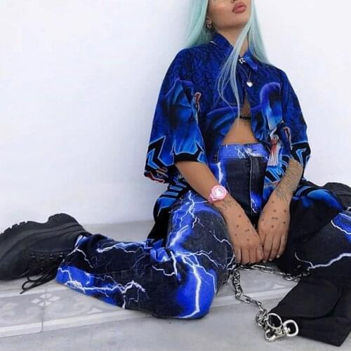 Thunder Print Y2k Pants Women Cargo Pants High Waist Sweatpant Long Joggers Trousers For Women E Girl Aesthetic Streetwear Y2k