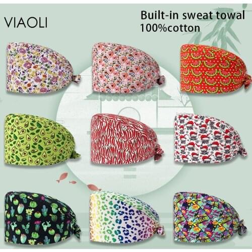 Tooth Pattern Print Unisex Cotton Cartoon Adjustable Scrub Hats Beauty Salon Nursing Caps Laboratory Work Scrubs Caps Wholesale