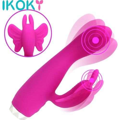 IKOKY 10 Speeds G-spot Dildo Clitoris Stimulator Silicone Butterfly Vibrator Sex Toys For Women Female Masturbator
