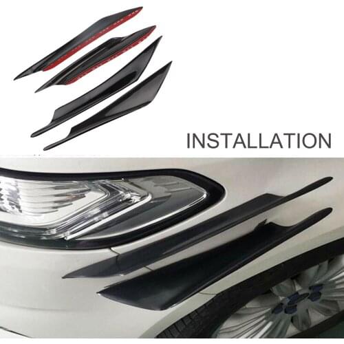 JEAZEA 4Pcs Black PP Universal Car Front Bumper Deflector Canards Lip Diffuser Splitter Fins Body Spoiler Fin Air Knife