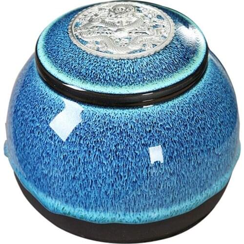 Blue Gradient Glaze Ceramic Funeral Pet Urn for Memorials Holds Up to 30 Cubic Inches of Ashes - Pet Cremation Urn for Ashes