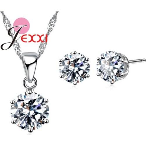 17 Colors 925 Sterling Silver Jewelry Sets Classical Engagement CZ Diomand Earrings+Necklace For Women Free Shipping Gift