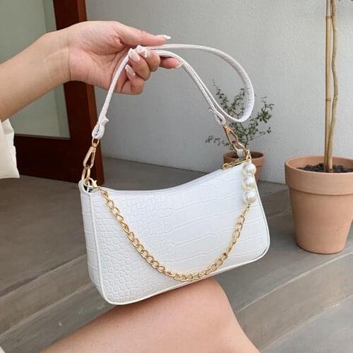 New Women Shoulder Bags Crocodile Pattern Leather Small Messenger Bag Ladies Armpit Baguette Handbag Fashion Chain Corssbody Bag